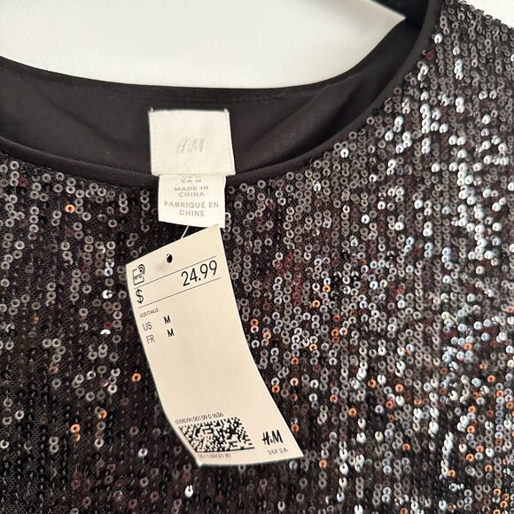 NWT, H&M, Black Spangle T Shirt, M - Picture 3 of 3